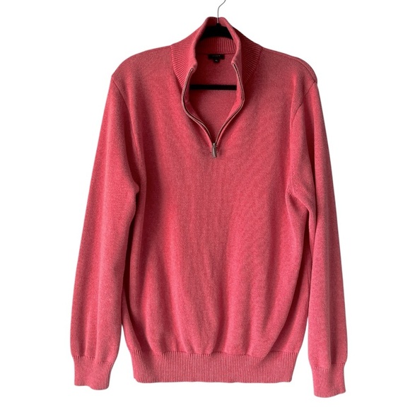 J. Crew Cotton Cashmere Blend Polo Zip Mock Neck Sweater Muted Salmon Pink XL - Picture 2 of 7